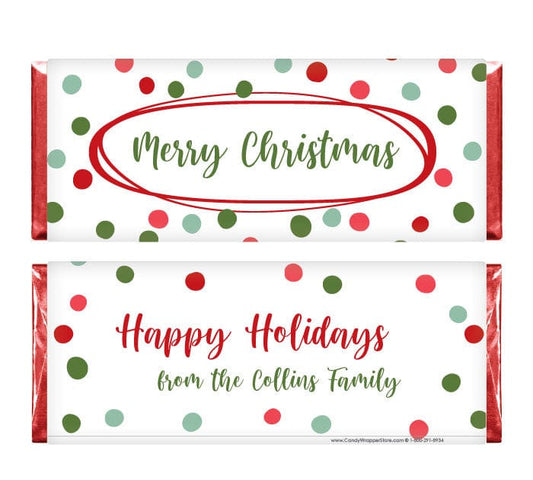 XMAS279 - Personalized Polka Dots Christmas Card Candy Bar Wrapper Personalized Polka Dots Christmas Card Candy Bar Wrapper Candy & Chocolate Candy Wrapper Store