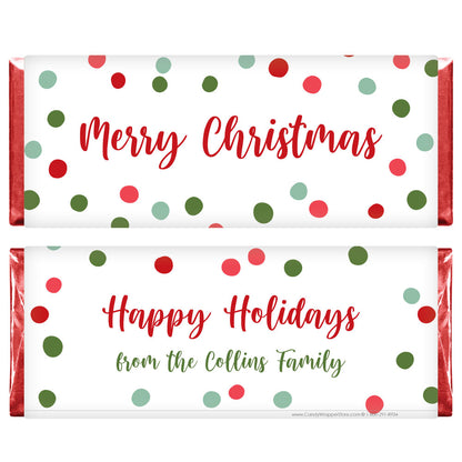 XMAS279 - Personalized Polka Dots Christmas Card Candy Bar Wrapper Personalized Polka Dots Christmas Card Candy Bar Wrapper Candy & Chocolate Candy Wrapper Store
