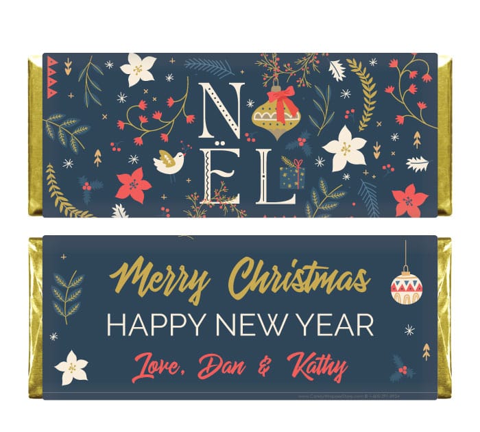 XMAS283 - Personalized Navy and Gold Noel Christmas Candy Bar Wrapper Personalized Navy and Gold Noel Christmas Candy Bar Wrapper Candy & Chocolate Candy Wrapper Store