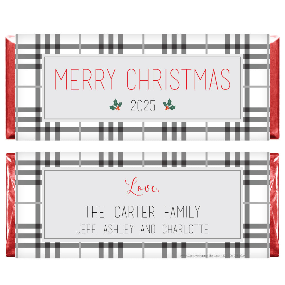 XMAS285 - Black and White Plaid Personalized Christmas Card Wrapper Black and White Plaid Personalized Christmas Card Wrapper XMAS285