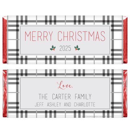 XMAS285 - Black and White Plaid Personalized Christmas Card Wrapper Black and White Plaid Personalized Christmas Card Wrapper XMAS285