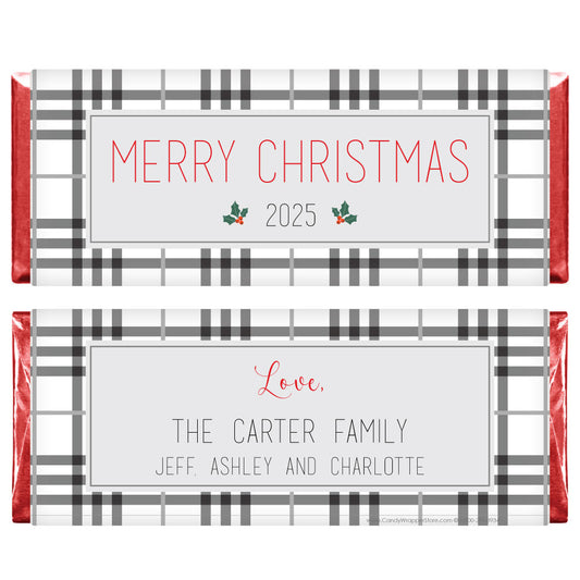 XMAS285 - Black and White Plaid Personalized Christmas Card Wrapper Black and White Plaid Personalized Christmas Card Wrapper XMAS285