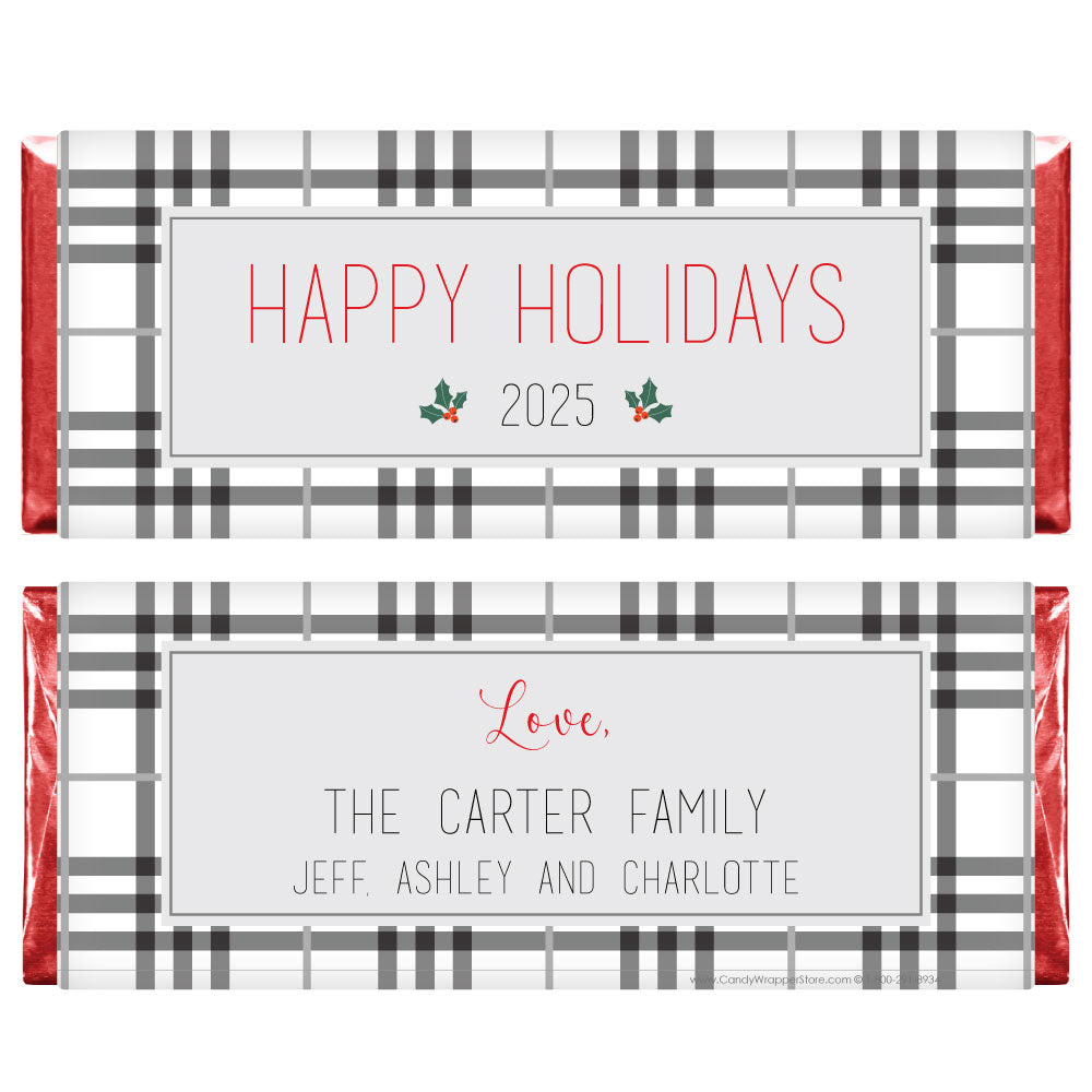 XMAS285 - Black and White Plaid Personalized Christmas Card Wrapper Black and White Plaid Personalized Christmas Card Wrapper XMAS285