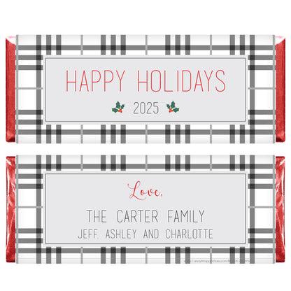 XMAS285 - Black and White Plaid Personalized Christmas Card Wrapper Black and White Plaid Personalized Christmas Card Wrapper XMAS285