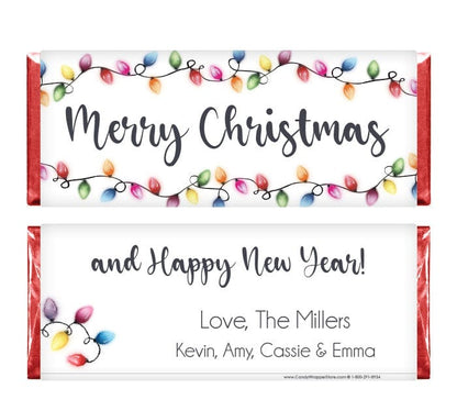 XMAS287 - Colorful Lights Personalized Christmas Card Candy Wrapper Colorful Lights Personalized Christmas Card Candy Wrapper XMAS287