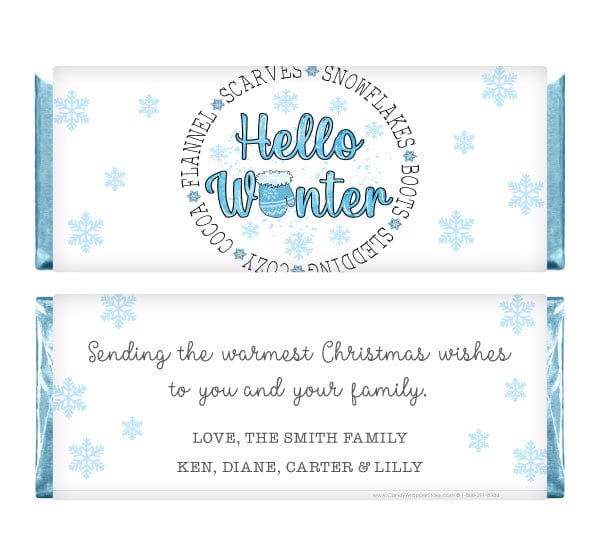 XMAS289 - Hello Winter Snowflakes Personalized Christmas Card Candy Wrapper Hello Winter Snowflakes Personalized Christmas Card Candy Wrapper XMAS289