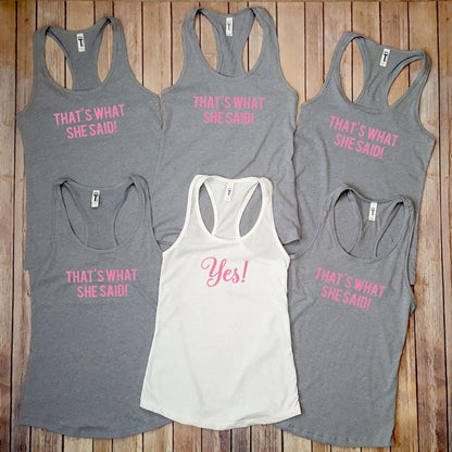 Yes! That's What She Said! Funny Bachelorette Party Racerback Tank Tops Candy Wrapper Store