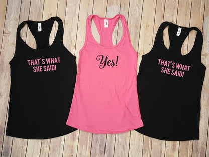 Yes! That's What She Said! Funny Bachelorette Party Racerback Tank Tops Candy Wrapper Store